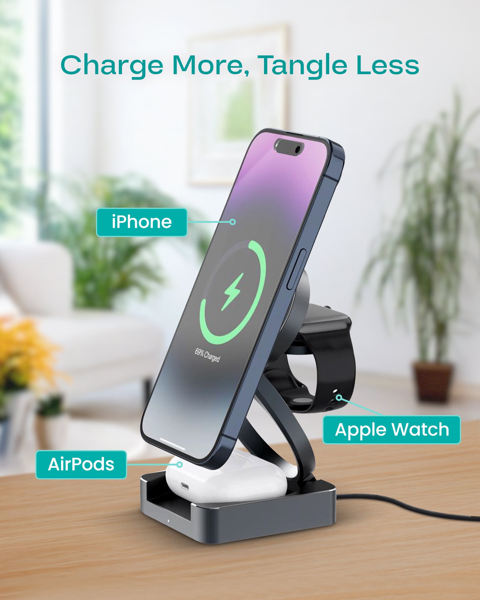 3-in-1 Wireless Foldable Charging Dock - Black