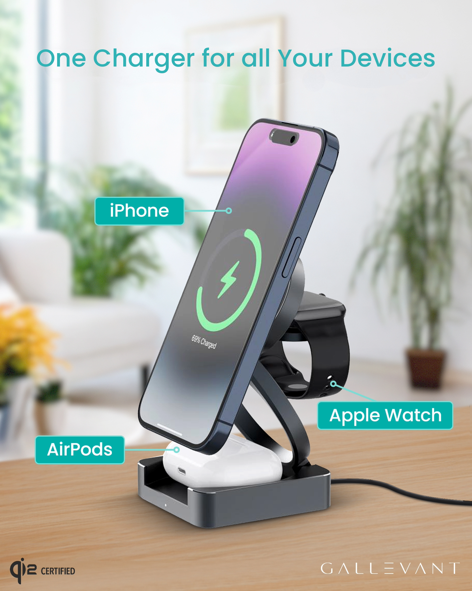 3-in-1 Wireless Foldable Charging Dock - White