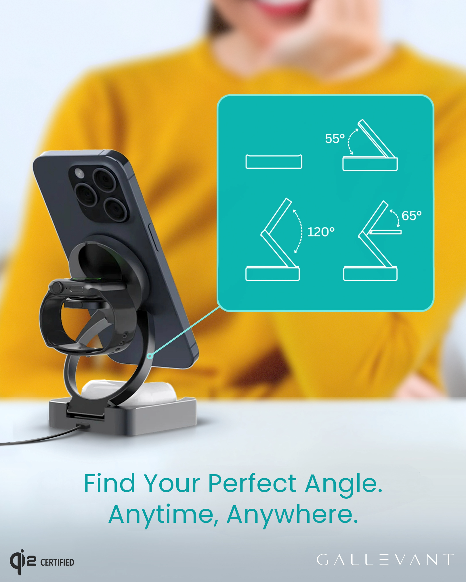 3-in-1 Wireless Foldable Charging Dock - Black