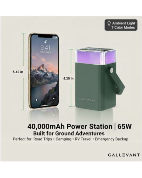 RoadWarrior 40 — 40,000mAh Portable Power Station with 65W USB-C PD, Dual LED Lights & 4 Ports | Compact Carry Handle