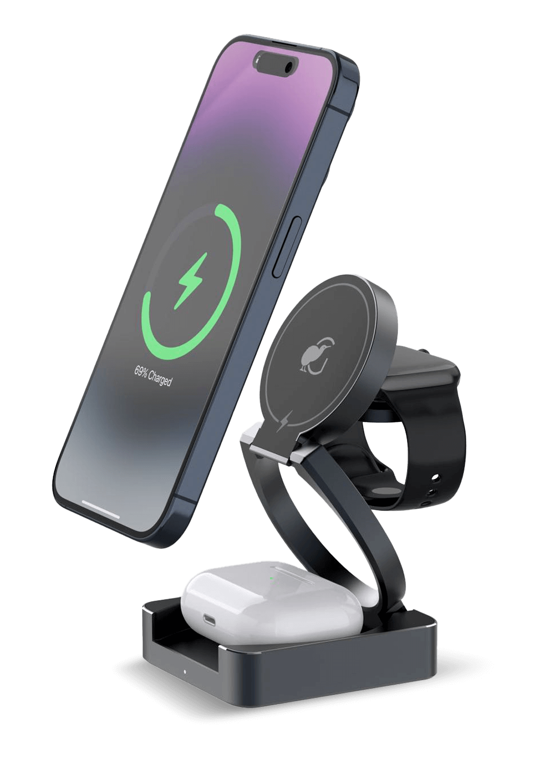 3-in-1 Wireless Foldable Charging Dock - Black