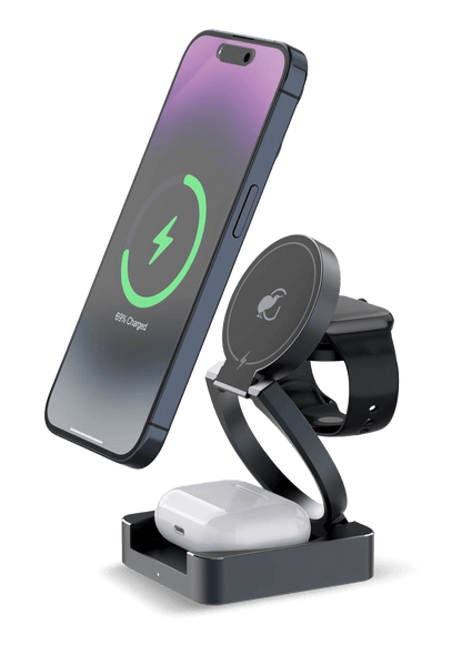 3-in-1 Wireless Foldable Charging Dock - Black