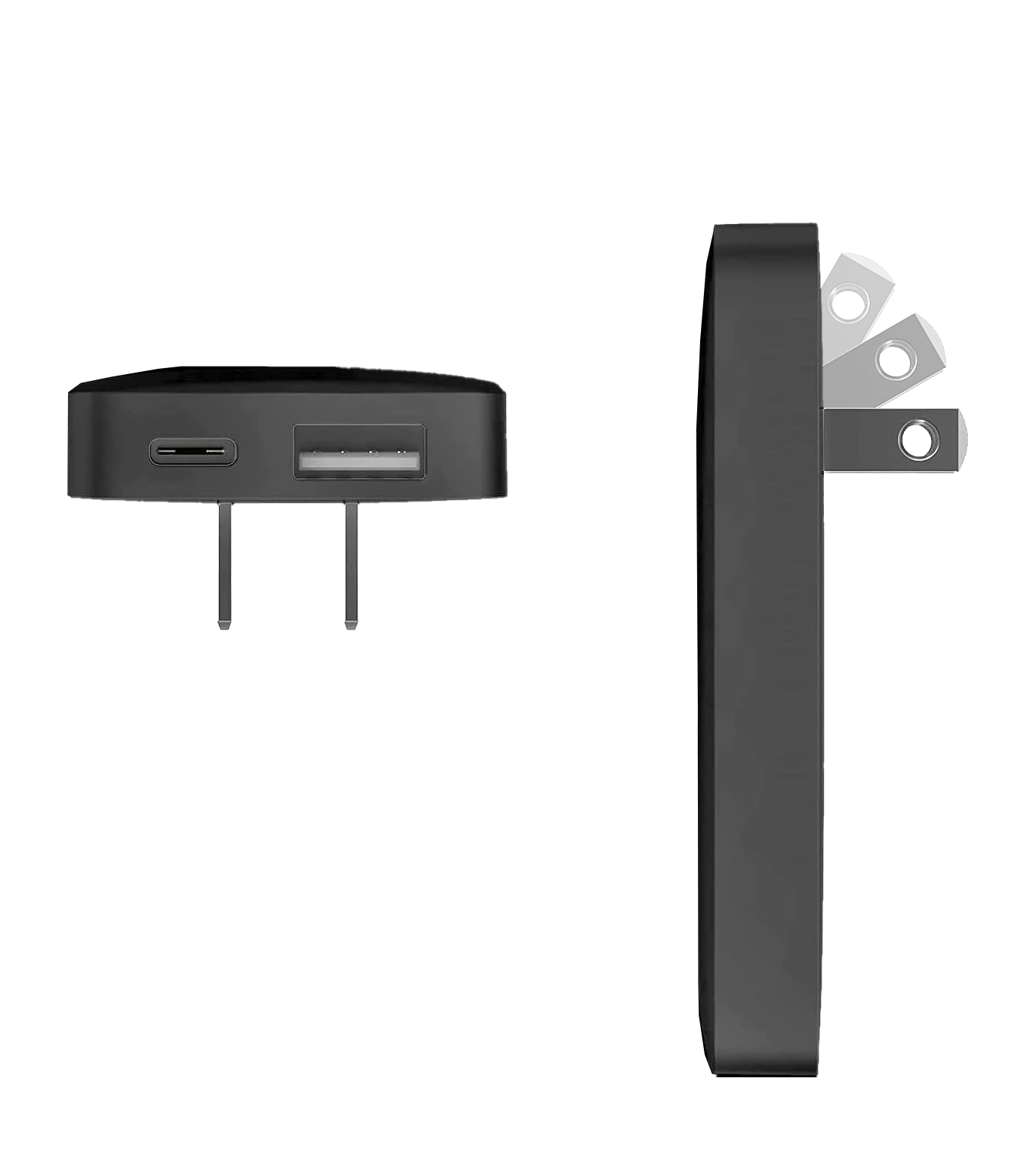 Alt text:
Black portable charger in beige travel pouch with adapters 