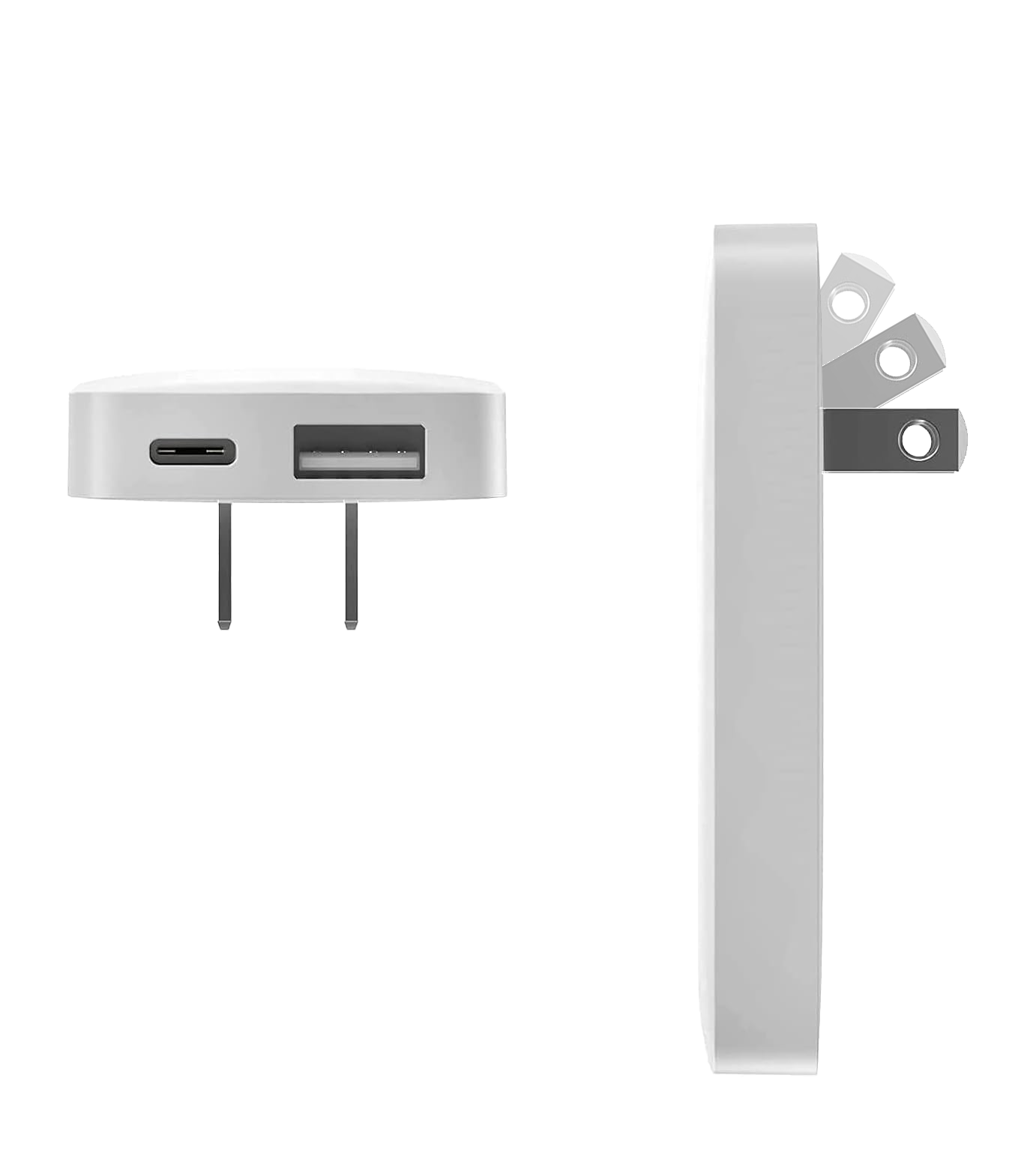 Black portable charger in beige travel pouch with adapters 