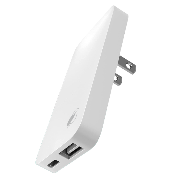 Alt text:
Black portable charger in beige travel pouch with adapters 