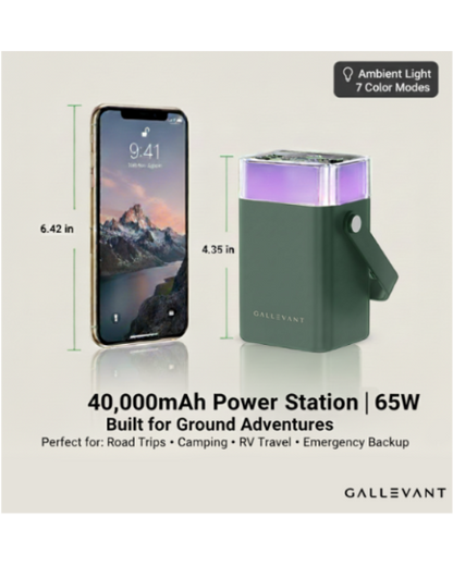 RoadWarrior 40 — 40,000mAh Portable Power Station with 65W USB-C PD, Dual LED Lights & 4 Ports | Compact Carry Handle